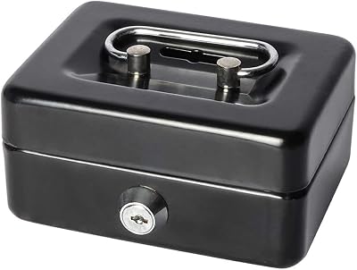 Parrency Small Cash Box with Lock and Coin Slot Black 4.9 x 3.7 x 2.3 in
