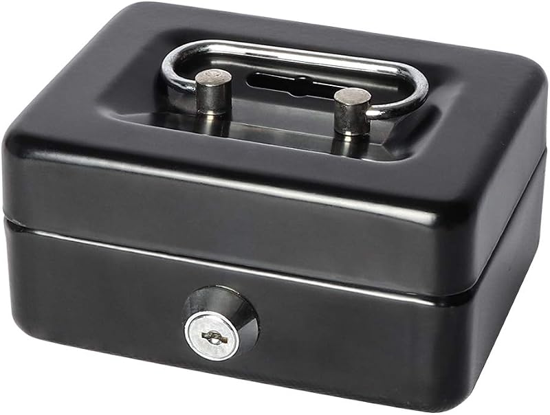 Parrency Small Cash Box with Lock and Coin Slot Black 4.9 x 3.7 x 2.3 in