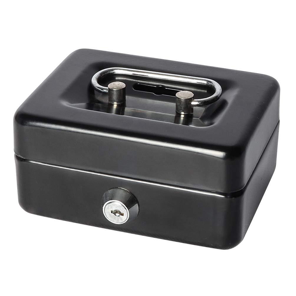 Small Cash Box with Lock and Coin Slot for Kids, Parrency Small Lock Box with Money Tray, 4.9 x 3.7 x 2.3 inch, Black