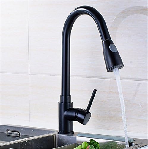 Black Copper Sink Faucet, Easy Installation Pull-Down 360 Degree Rotatable Single Handle Single Hole Spray Brushed Nickel Kitchen Sink Faucet