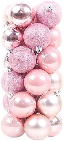 bulingbuling 24 pcs 1.5 Inches Christmas Balls Ornaments Plastic Shatterproof Tree Decorations with Hook Hanging Ball Home Decorations Accessories(Pink)