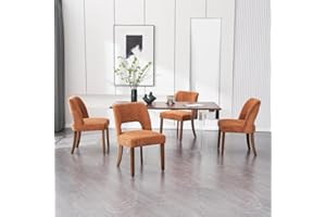 VKNOW Wooden Dining Chairs Set of 4, Modern Fabric Upholstered Dining Room Chair Kitchen Chairs, Farmhouse Dinner Chair for Kitchen Dining Room, Orange