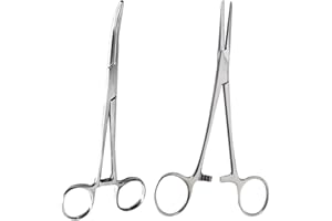 SURGICAL ONLINE Ultimate 2pc Fishing Set 5" Straight + Curved Hemostat Forceps Locking Clamps, Stainless Steel Fly Fishing Pliers