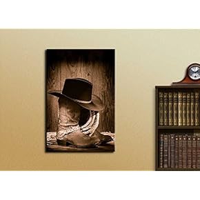 Cowboy Black Hat ATOP Western Boots - Canvas Art Wall Art - 12"x18"