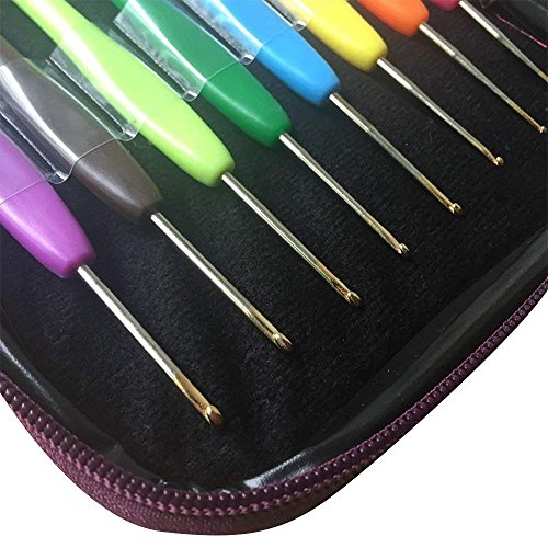 JISTL Crochet Hooks Set,Crochet Hooks Knitting Needles,Eye Blunt Needles Crochet Needles Set with Case,Ergonomic Handle Colorful Plastic Handles Knitting Needles Weave Yarn Case 16