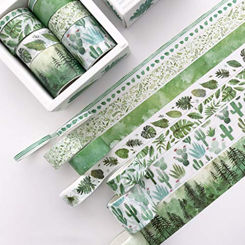 8Pcs Green Leaves Cactus Journal Washi Tape Adhesive Tape DIY Scrapbooking Sticker Label Masking Tapes