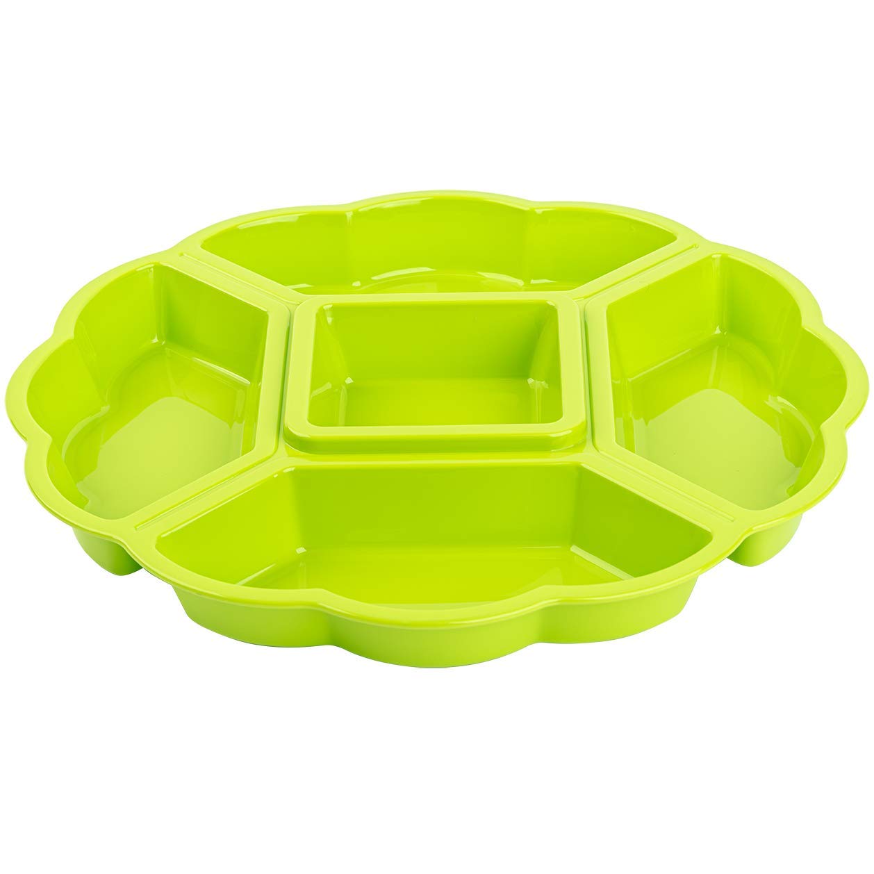 Serving Platter Snack Bowl Plastic Appetiser Divider 5 Compartments Green 33 cm