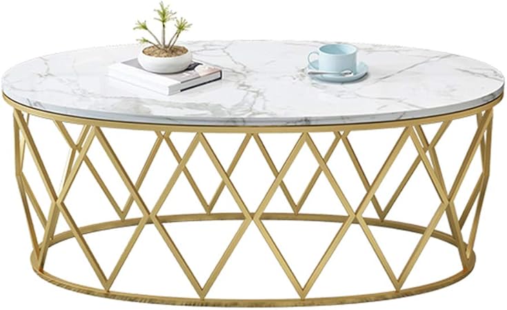 Amazon De Zrxian Kaffeetische 80x50x45cm Couchtisch Marmor Oval Metall Schmiedeeisen Basis In