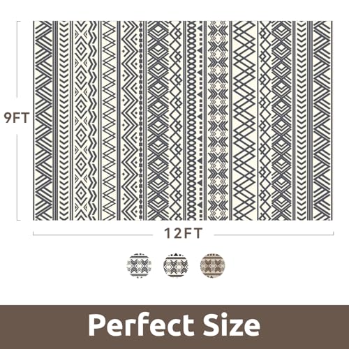 9x12 Outdoor Rug Braided Indoor Outdoor Rugs Carpet Non Slip Outdoor Patio Rug with Rubber Particles Backing, Boho Outdoor Area Rug for Patio Deck Porch Balcony Backyard Living Room, Blackish Grey