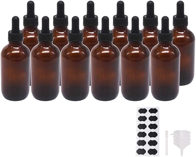 BPFY 12 Pack 4 oz Amber Boston Glass Bottle with Droppers