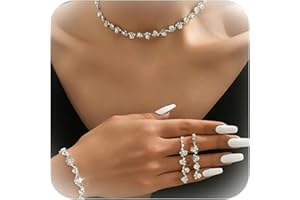 Roe Dolph Silver Rhinestone Choker Bridal Pearl Jewelry Set for Women Bridesmaid Jewelry Set for Wedding Silver Crystal Necklace and Earring Set Prom Jewelry Sets Women's Jewelry Sets for Women Girls