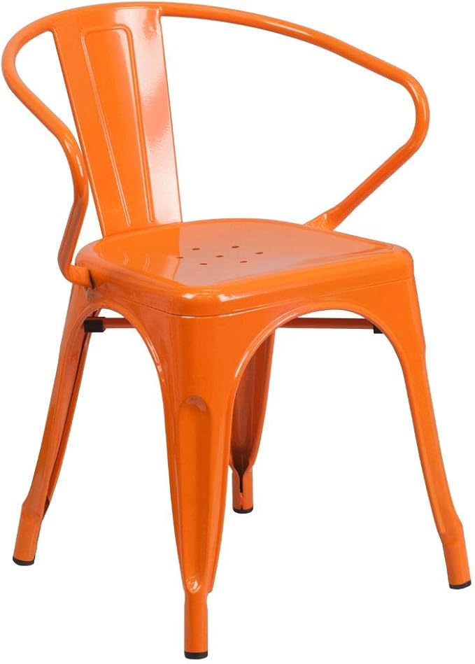 Flash Furniture Commercial Grade Orange Metal Indoor Outdoor Chair With Arms Furniture Decor Amazon Com