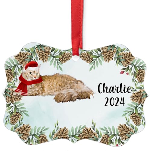 Red LaPerm Cat Christmas Ornament 2024