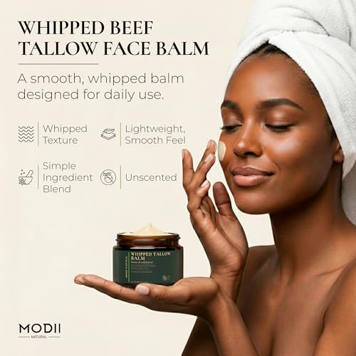 Whipped Beef Tallow Moisturizer - 100% Grass-Fed Tallow Face Balm with Honey, Jojoba Oil, Olive Oil & Sweet Almond Oil - Unscented - 120ml/4oz