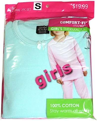 New Comfort Fit Winter Girl's Warm Thermal 100% Cotton 2 PCS Set Turquoise Blue S