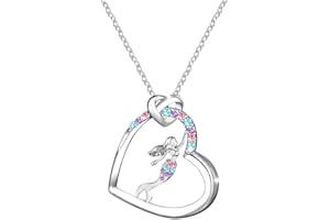 M&Ostyle Mermaid Necklace for Girls Boys Crystal Heart Pendant Necklaces Gifts Jewelry Gifts for Girls Daughter Boys Son Granddaughter Niece Birthday Christmas Graduation Gift