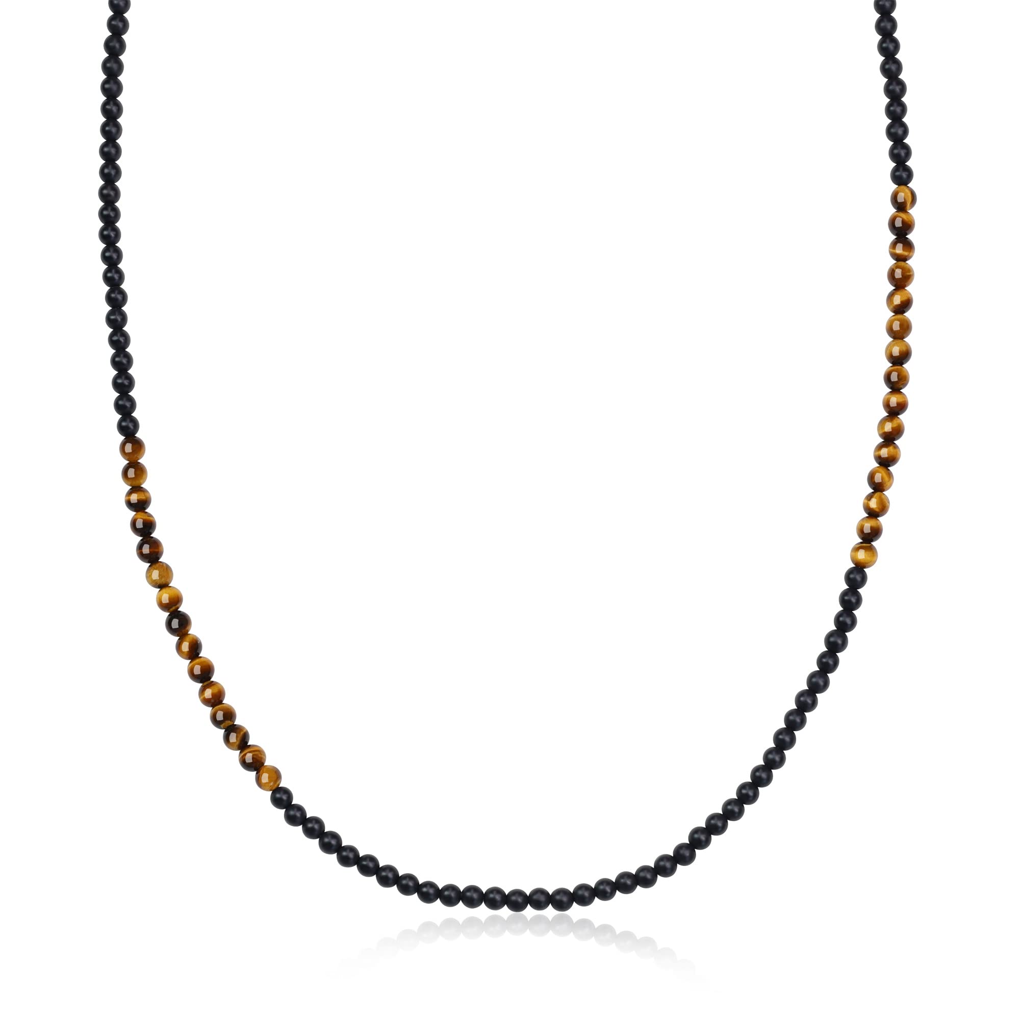 COAI Men's Women's Simple Beaded Necklace, Onyx Necklace Black Stone Necklace