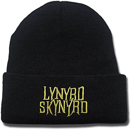 JRICK Lynyrd Skynyrd Rock Band Logo Beanie Fashion Unisex Embroidery Beanies Skullies Knitted Hats Skull Caps - Black/Yellow