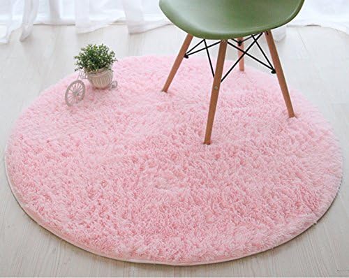 GIANCO FERRO Super Soft Faux Fur Sheepskin Rug Shaggy Rug Round Area Rugs Floor Mat (Pink, 3.4ft diameter)