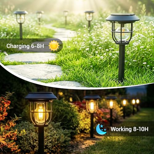 Icnice 8 Pack Solar Pathway Lights with Motion Sensor, 300LM Waterproof Outdoor Solar Lights, 3 Modes Landscape Lighting for Garden Backyard Path Driveway, Wall Mount and Hanging (Warm)