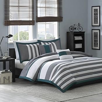 Amazon.com: 4 Piece Boys White Dark Teal Green Stripes ...