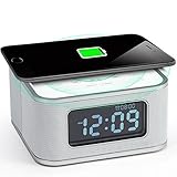 Homtime Alarm Clock with Radio - Wireless Charger Bluetooth Speaker and Dimmable USB Charging Port Hands-Free for Bedroom Office Home Hotel White
