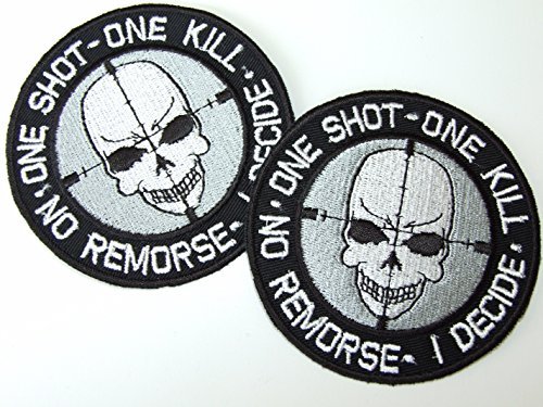 Onekool QW-GQLB-7MCZ One Shot One Kill Morale Patch- 2 Embroidered Iron On Badges