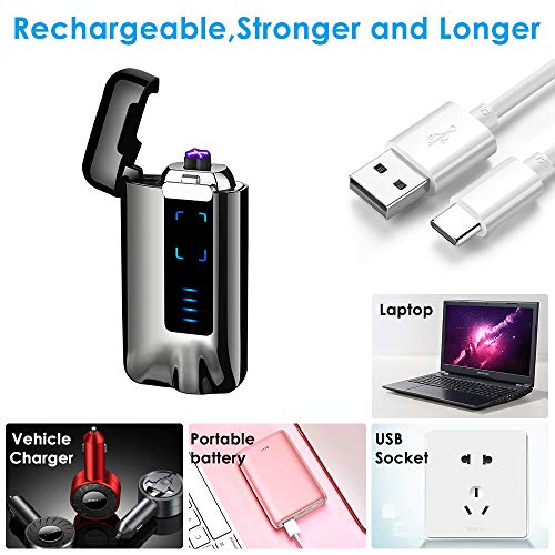 USB Electric Lighter, KIMILAR Windproof Lighter Rechargeable Micro-USB Interface Plasma Electric Dual Arc Flameless Lighter with Battery Indicator for Candle Fireworks etc.