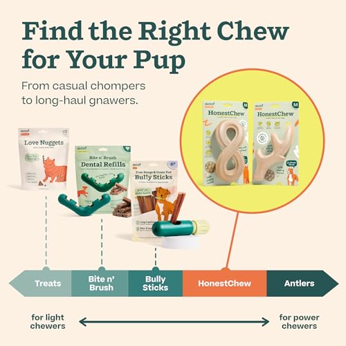 WOOF HonestChew Dog Toy Antler - Durable Dog Chews - Made with Natural, Plant-Based Ingredients - Splinter-Resistant - Great for German Shepherds and Pit Bulls - Large
