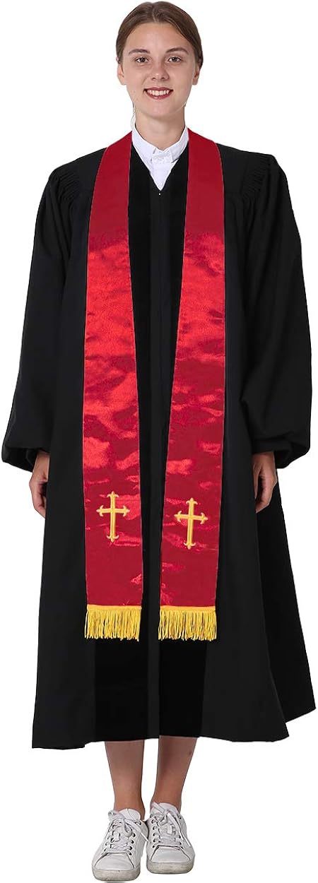 IvyRobes Unisex Adults Clergy Stole with Embroidery Cross 90" Purple: Clothing