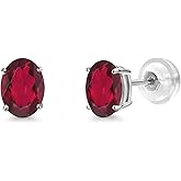 Gem Stone King 14K White Gold Ruby Red Mystic Topaz Stud Basket Setting Earrings For Women Men (1.60 Cttw, Gemstone Birthstone, Oval 7X5MM)