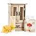 Sweet Garden -Bath and body gift set - display in natural wood curio- Shower gel, bubble bath, body lotion, puff