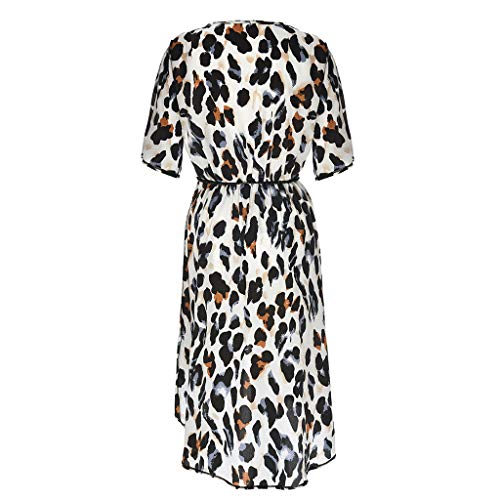 Floral Dresses For Women's Leopard V Neck Lace Up Wrap Dress Ladies Evening Party Midi Dress For Anniversary,Party,Valentines Day (Multicolor,L)