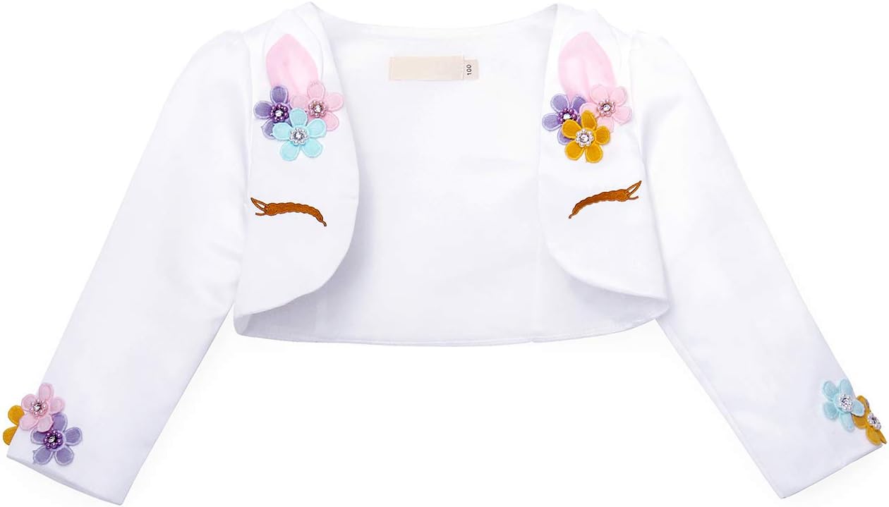 AmzBarley Girls Unicorn Bolero Shrug Long Sleeve Flowers Beaded Cardigan Childs Kids Party Outfit Birthday Evening Dress Cover up