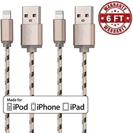 Fene Certified 6 Feet / 2 Meter Braided Nylon Lightning to USB Cable (2 Pack)