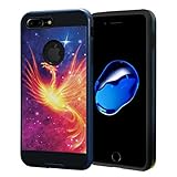 iPhone 7 Plus Case, Capsule-Case Hybrid Fusion Dual Layer Slick Armor Case (Black & Blue) for Apple iPhone 7 Plus - (Fire Phoenix)