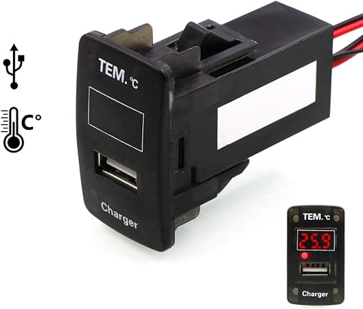Amazon Usb充電ポート 車載温度表示 5v 2 1a Usb電源ソケッ 車内 外温度測定 スイッチ穴パネルの取り付け Honda ホンダ車系用 時計 コンパス 温度計 車 バイク