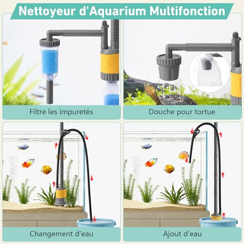 PYPABL Electric Vacuum Cleaner For Aquarium, 1200LPH Cleaning Gravel 8 In 1 Removable, 20W Powerful Suction For Changing Water, Washing Sand, Removing Algae And Circulating Water