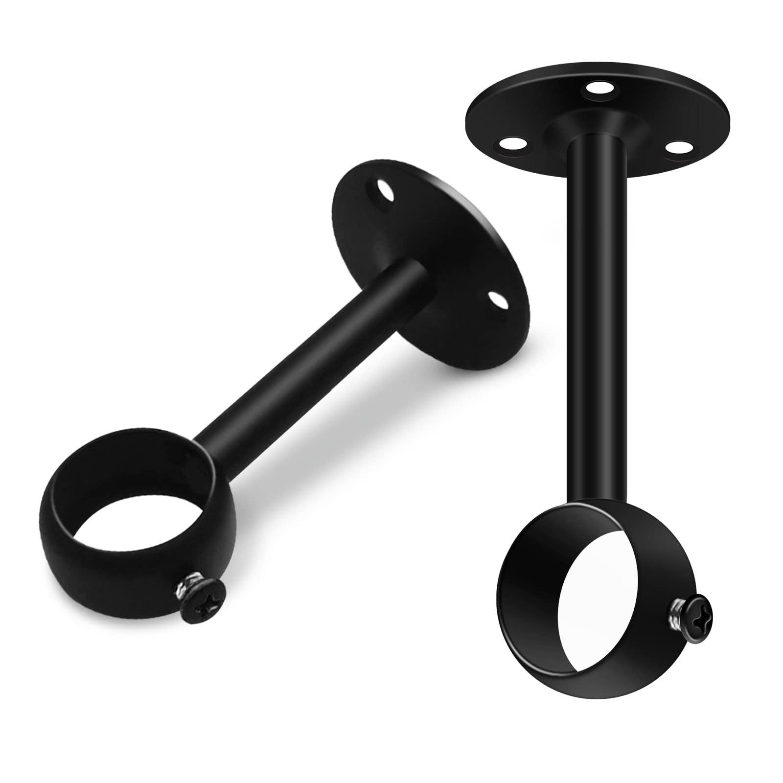 Ceiling Curtain Pole Brackets, 25.4mm/1 inch Black Curtain Rail Brackets Metal Heavy Duty Stainless Steel Curtain Rod Bracket Holder Poles Support Hangers , 2Pcs