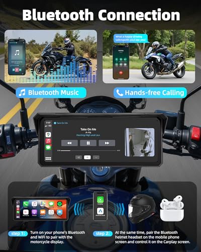 8.1 Inch Motorcycle Carplay Wireless Carplay and Android Car for Motorcycles, IP67 Waterproof Touchscreen Motorcycle Navigation GPS Bluetooth Audio, Siri and Google