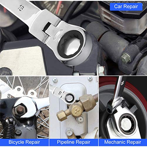 PROSTORMER 14-Piece Flex-Head Ratcheting Wrench Set, 6-19mm Chrome Vanadium Steel Ratchet Wrenches, Metric Combination Ended Spanner Kit with Storage Case