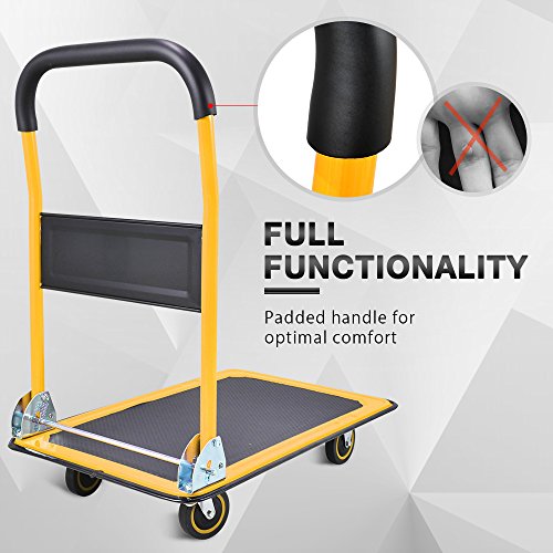 Push Cart Dolly by Wellmax, Moving Platform Hand Truck, Foldable for Easy Storage and 360 Degree Swivel Wheels with 660lb Weight Capacity, Yellow Color