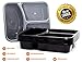 Reusable 3 Compartment Food Storage Containers with Lids by ChefAID - Set of 6 Stackable, Flexible Food, Microwave, Freezer & Dishwasher Safe, Bento Lunch Boxes - Black with cutlery