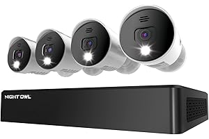Night Owl 4 Channel Bluetooth Video Home Security Camera System with (4) Wired 4K UHD Indoor/Outdoor Spotlight Cameras with Audio and 1TB Hard Drive