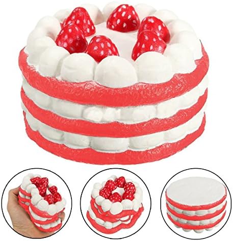 NeeJee Jumbo Super Slow Rising Squishy Strawberry Cake Cream Scented Relieves Stress Anxiety Toy-4.53",Red