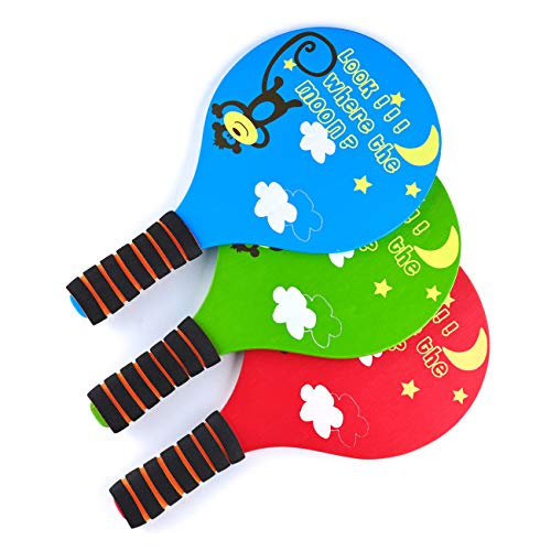 Classic Wooden Paddle Ball Game Set,Fun Racquet Game,Indoor Outdoor Easiest Racket Game (2 Thicker Wooden Rackets,4 Waterproof Birdies,1 Carry Bag)(Green)