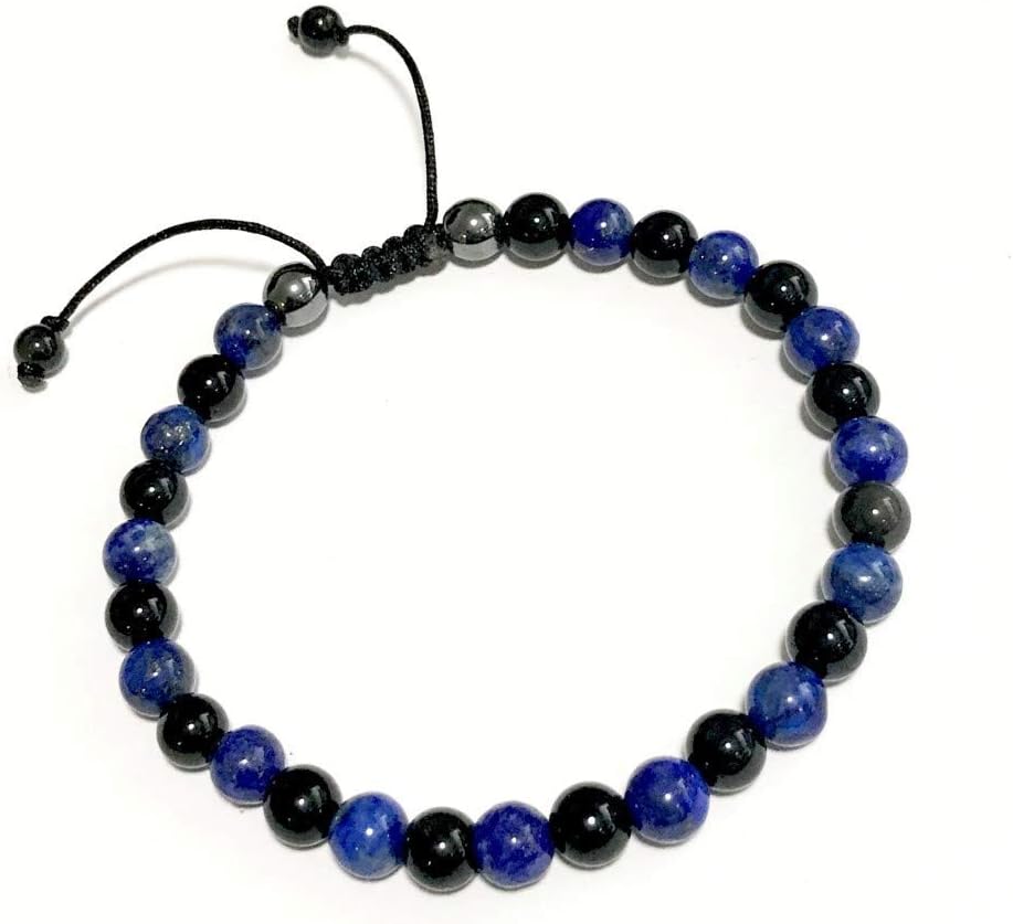 KARMA GEMS Mens Protection & Negativity Shield Odsidian, Onyx & Lapis Lazuli Balance Bracelet - Adjustable