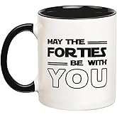 YOLANDEEUROKOK 40th Birthday Gift, 40th Birthday Mug, 40 Birthday, May The Forties Be With You, Birthday Gift, 11 Oz Novelty Coffee Mug, Black