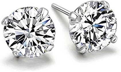 Stud Earrings,kaifongfu Women Solid 925 Sterling Silver Cubic Zirconia Round Stud Earrings (Silver)