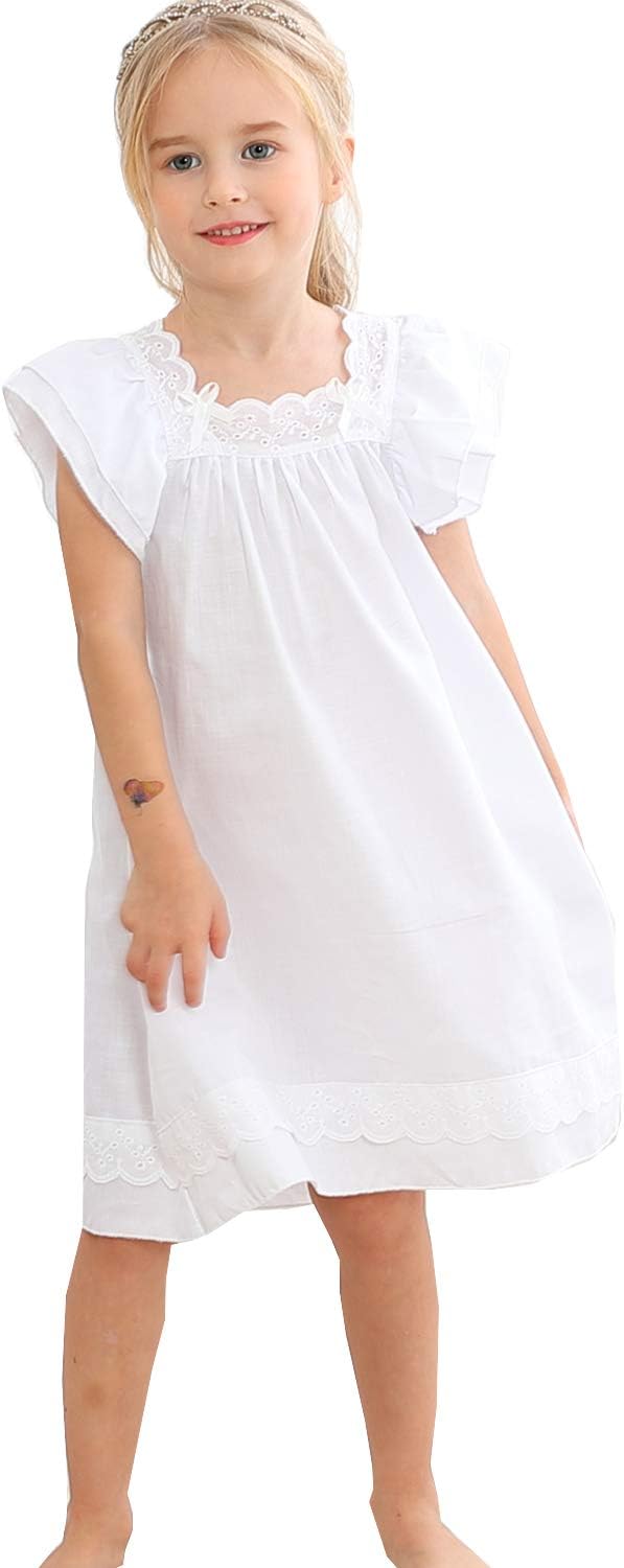 PUFSUNJJ Lovely Girls Princess Nightgown Soft Cotton Sleepwear Kids 3-12 Years